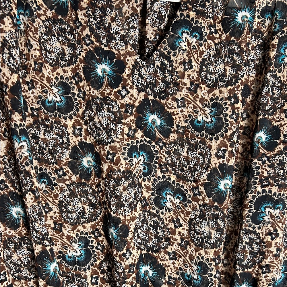 EUC Rachel Zoe Black and Brown Patterned Blouse With Bell Sleeves - Picture 3 of 9